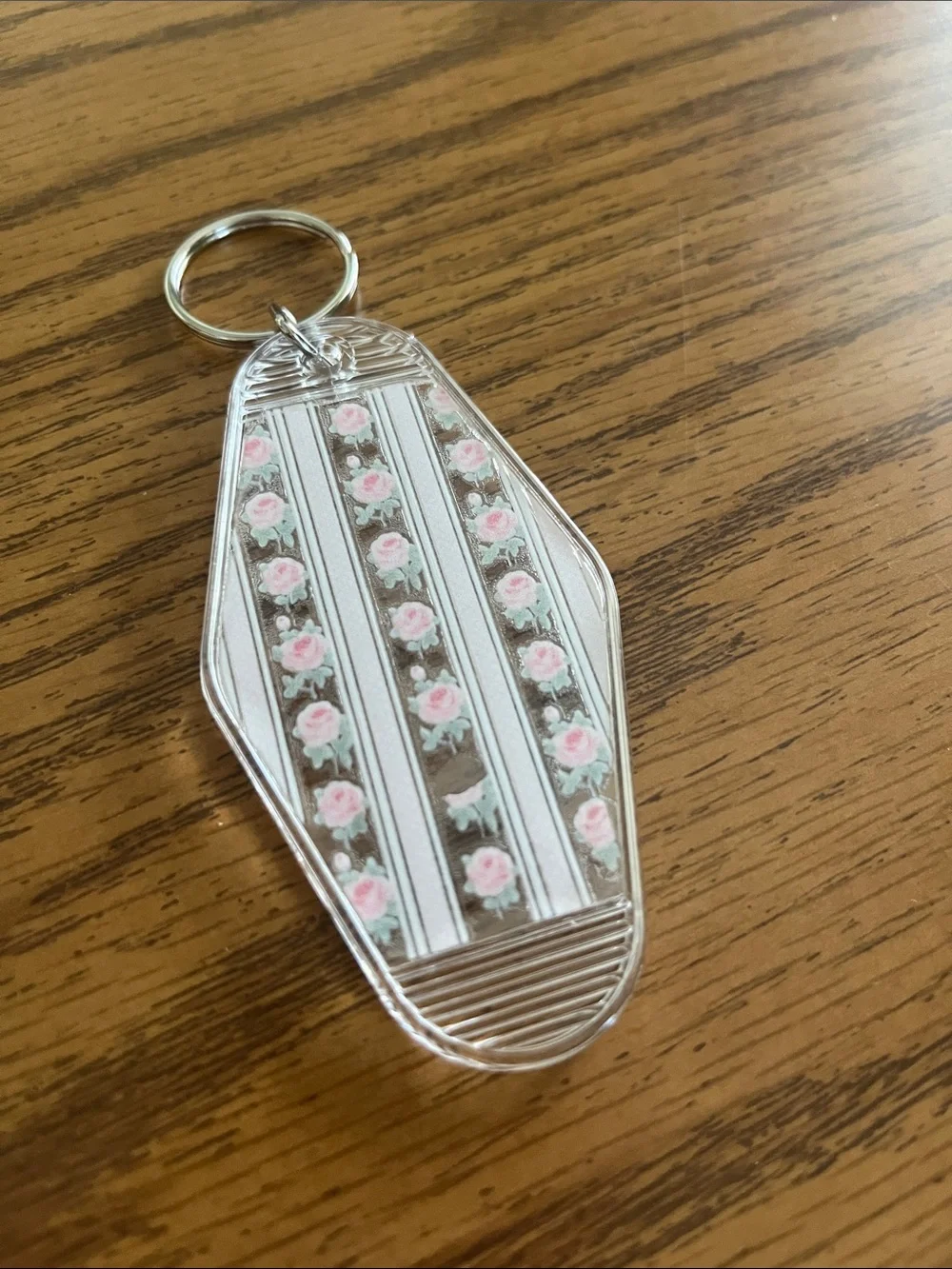 Flower Stripe Acrylic Keychain - Pink Roses- NWOT